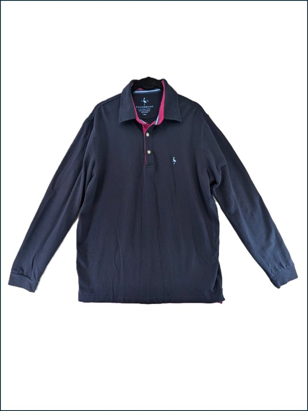Tailorbyrd Polo Shirt Mens Size Large Navy Cotton Stretch Preppy Long Sleeves